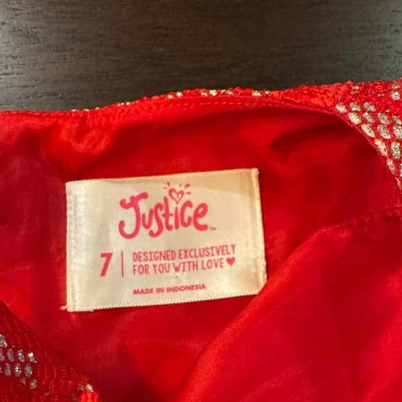 Justice Vibrant Red Kids Dress with White Floral Design - Picture 2 of 5